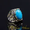 Masterpiece Collection Turquoise Feroza Rectangle Gold Plated Oxidized Ring