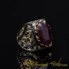 Masterpiece Collection Ruby Rectangle Gold Plated Oxidized Ring