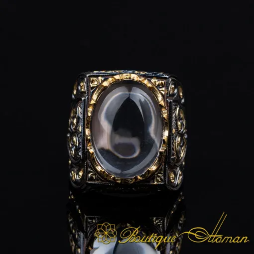 Dur Al Najaf Rectangle Gold Plated Oxidized Ring