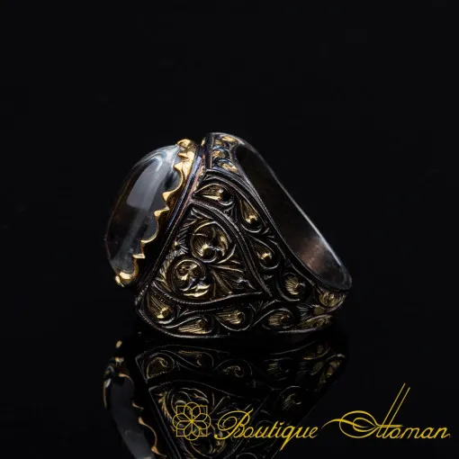 Dur Al Najaf Rectangle Gold Plated Oxidized Ring