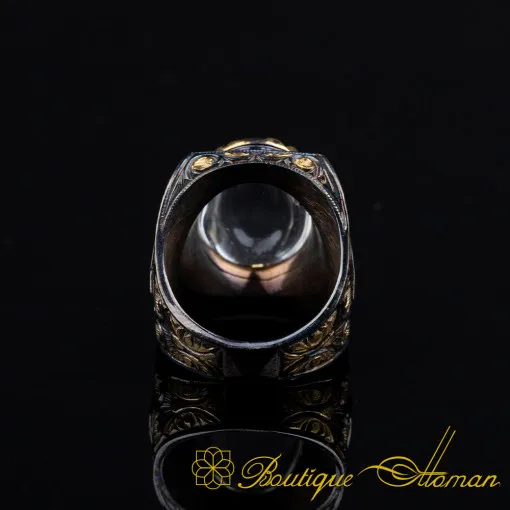 Dur Al Najaf Rectangle Gold Plated Oxidized Ring