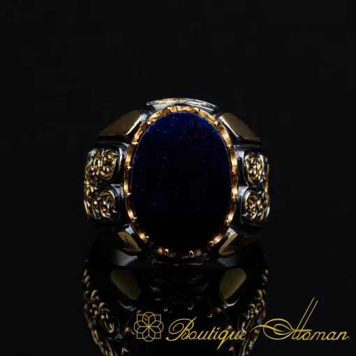 Sapphire Oval Gilded Oxidized Silver Ring