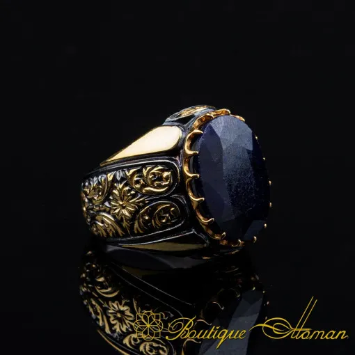 Sapphire Oval Gilded Oxidized Silver Ring