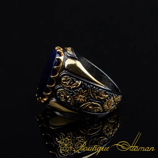 Sapphire Oval Gilded Oxidized Silver Ring
