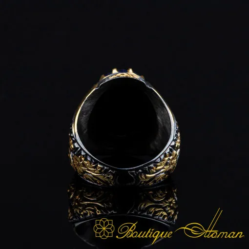 Sapphire Oval Gilded Oxidized Silver Ring