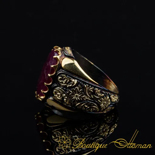 Ruby Oval Gilded Oxidized Silver Ring