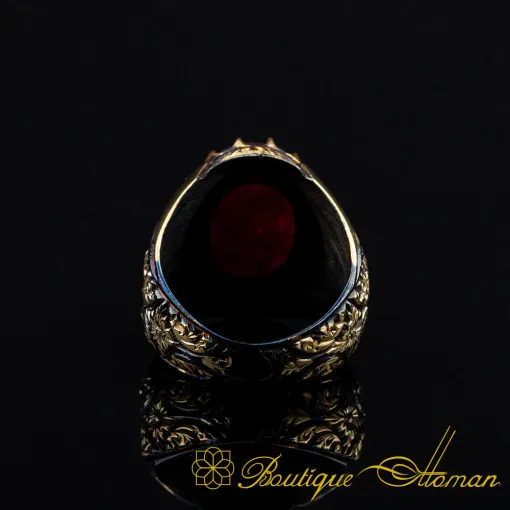 Ruby Oval Gilded Oxidized Silver Ring