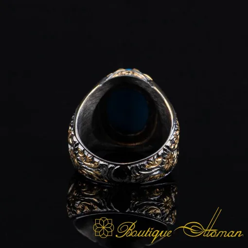 Turquoise Feroza Oval Gilded Oxidized Silver Ring