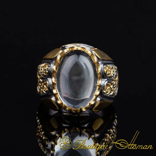 Dur Al Najaf Oval Gilded Oxidized Silver Ring
