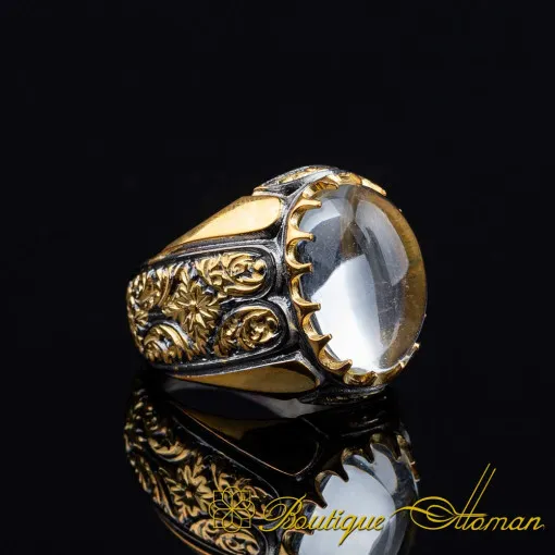 Dur Al Najaf Oval Gilded Oxidized Silver Ring