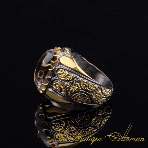 Dur Al Najaf Oval Gilded Oxidized Silver Ring