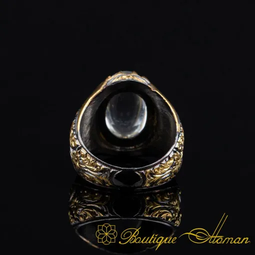 Dur Al Najaf Oval Gilded Oxidized Silver Ring