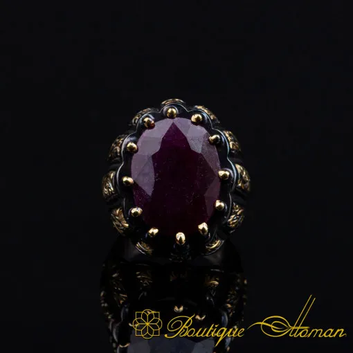 Ruby Oval Gold Plated Oxidized Ring