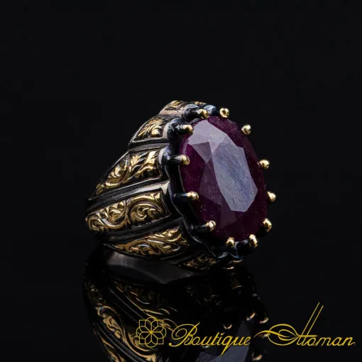 Ruby Oval Gold Plated Oxidized Ring