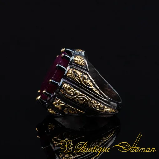 Ruby Oval Gold Plated Oxidized Ring