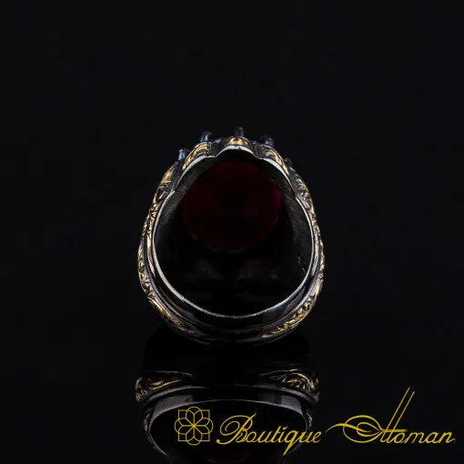 Ruby Oval Gold Plated Oxidized Ring