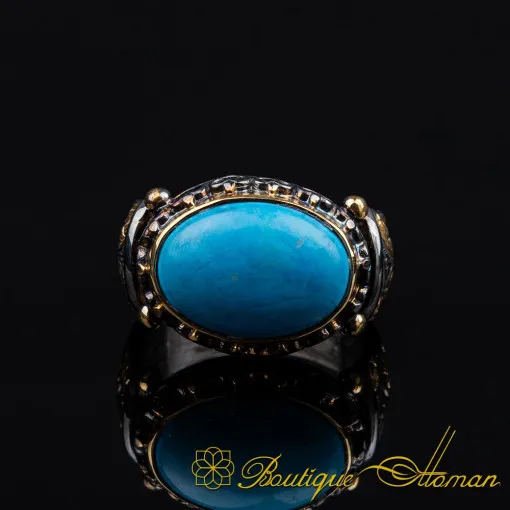Turquoise Feroza Elegant Gilded Oxidized Ring