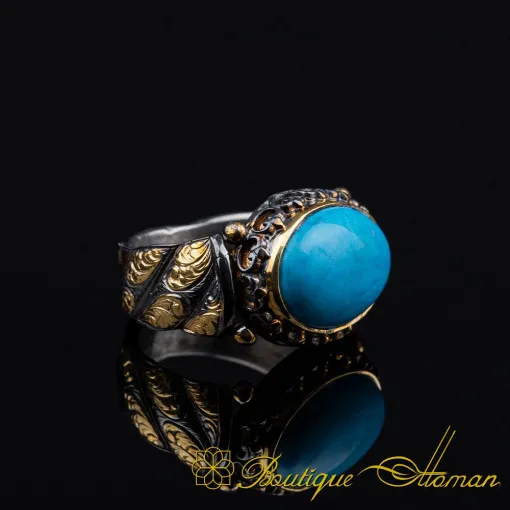 Turquoise Feroza Elegant Gilded Oxidized Ring