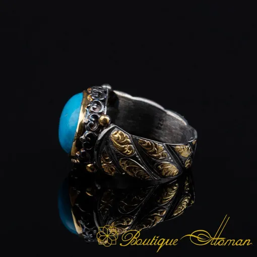 Turquoise Feroza Elegant Gilded Oxidized Ring