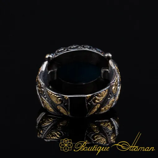 Turquoise Feroza Elegant Gilded Oxidized Ring