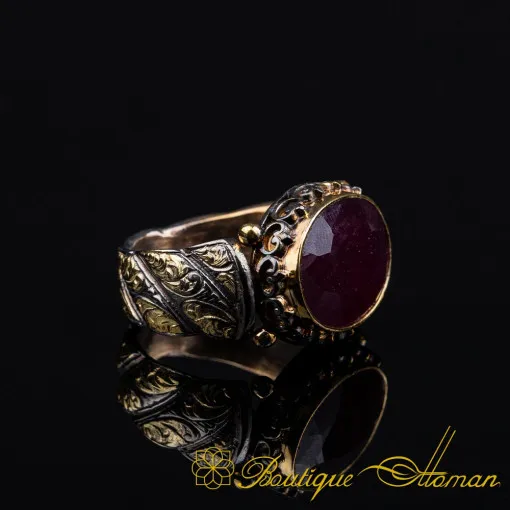 Ruby Elegant Gilded Oxidized Ring