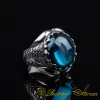 Cabochon Blue Quartz Oval Hand Engraved Ring