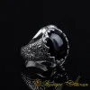 Cabochon Black Onyx Oval Hand Engraved Ring
