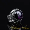 Cabochon Amethyst Oval Hand Engraved Ring