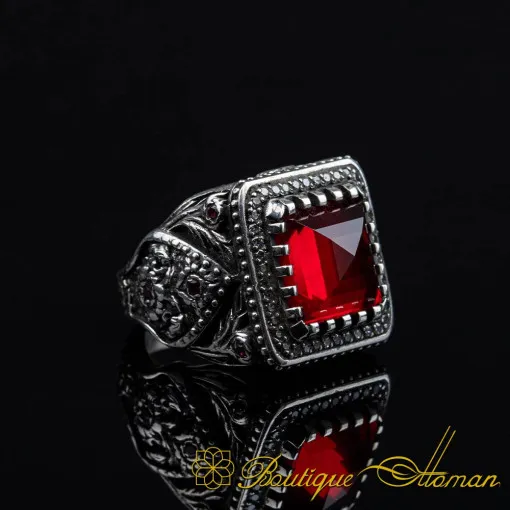 Pyramid Cut Red Zircon Square Handmade Ring