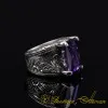 Rectangle Amethyst Zircon Engraved Band Ring