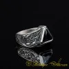 Triangle Cut Peridot Hand Engraved Silver Ring