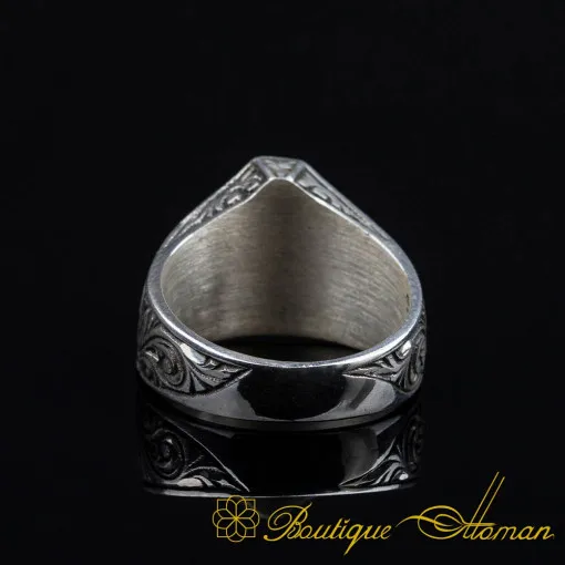 Triangle Cut Hand Engraved Silver Ring