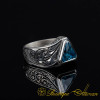 Triangle Cut Aqua Blue Zircon Hand Engraved Silver Ring