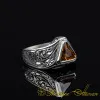 Triangle Cut Citrine Hand Engraved Silver Ring