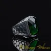 Rounded Rectangle Green Zircon Silver Ring