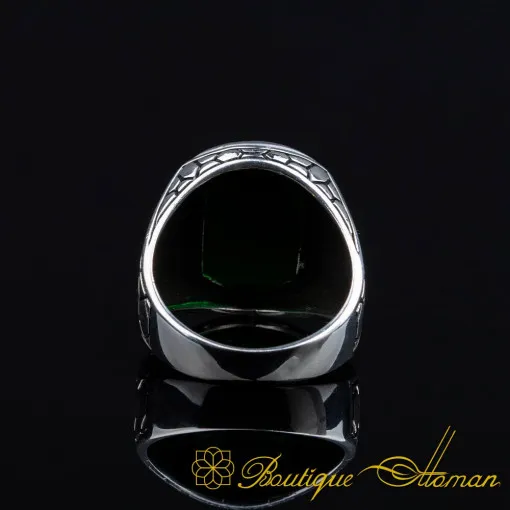 Rounded Rectangle Green Zircon Silver Ring