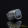 Black Onyx Mesh Pattern Silver Ring
