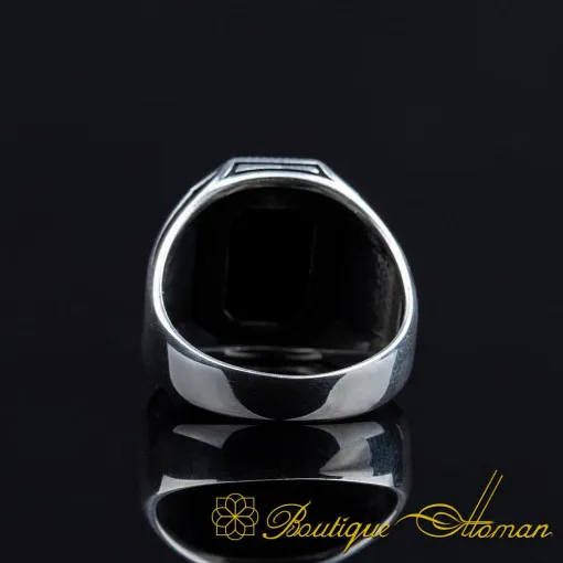 Black Onyx Rectangle Micro Cut Silver Ring