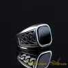 Square Black Onyx Chain Pattern Silver Ring