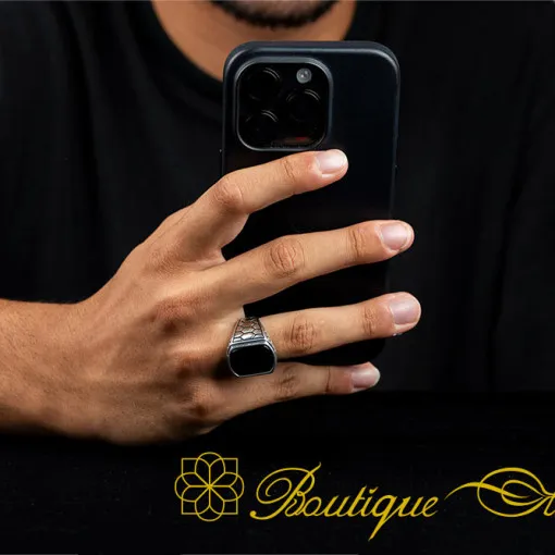 Rounded Rectangle Onyx Silver Ring
