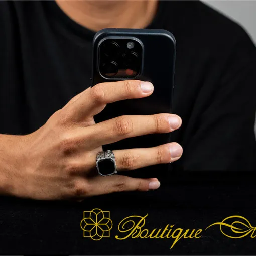 Black Onyx Mesh Pattern Silver Ring