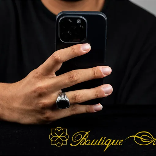 Octagon Cut Black Onyx Silver Ring