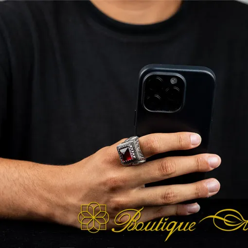 Pyramid Cut Red Zircon Square Handmade Ring