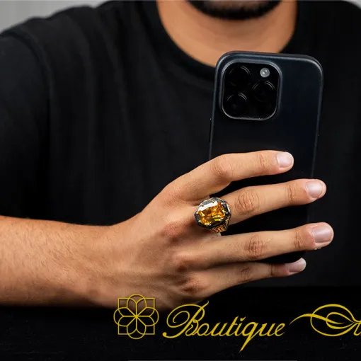 Masterpiece Collection Citrine Gold Plated Oxidized Silver Ring