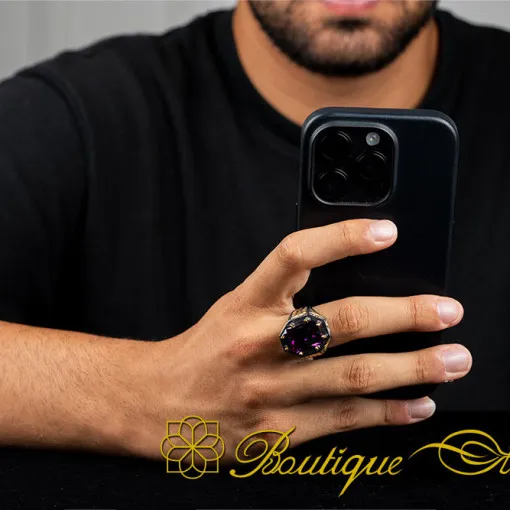 Masterpiece Collection Amethyst Gold Plated Oxidized Silver Ring