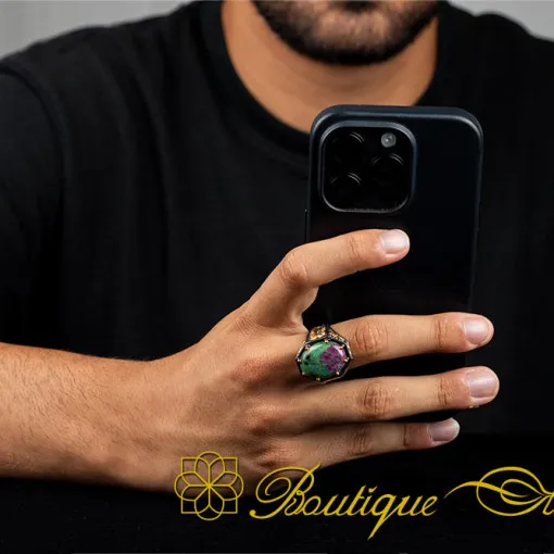 Masterpiece Collection Ruby Zoisite Gold Plated Oxidized Silver Ring