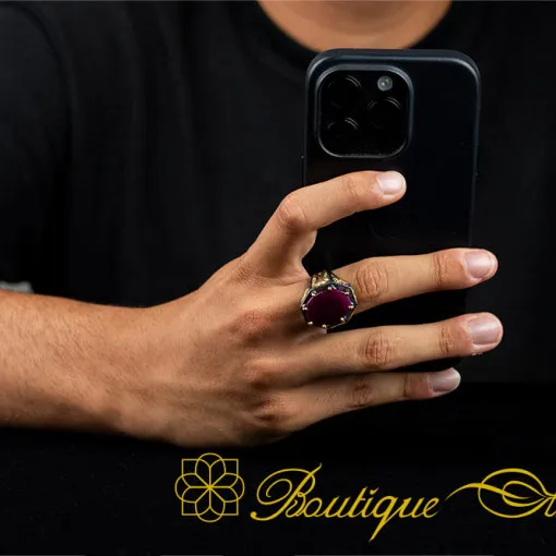 Masterpiece Collection Ruby Gold Plated Oxidized Silver Ring