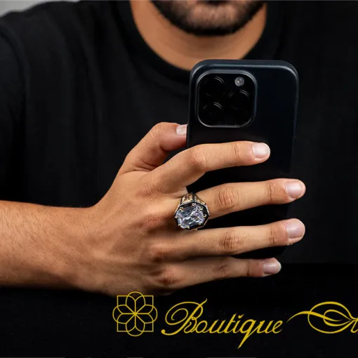 Masterpiece Collection White Zircon Gold Plated Oxidized Silver Ring