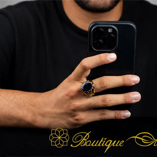 Sapphire Oval Gilded Oxidized Silver Ring