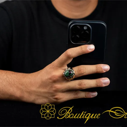 Ruby Zoisite Oval Gilded Oxidized Silver Ring